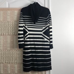 Black/ white stripe cow neck sweater dress